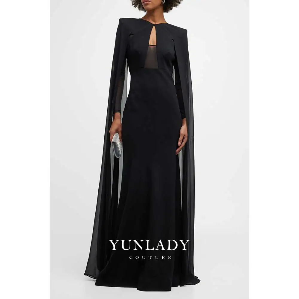 YUNLAN Saudi Arabian Cover Up Shawl Black Chiffon Evening Dress 2024 Muslim Women Special Occasion Formal Prom Party Dress