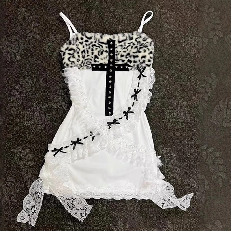 2025 New Design Summer Retro Sleeveless Women's Street Dress Style Sexy Dress Gothic Y2k Printed Lace Strap Skirt Fashion