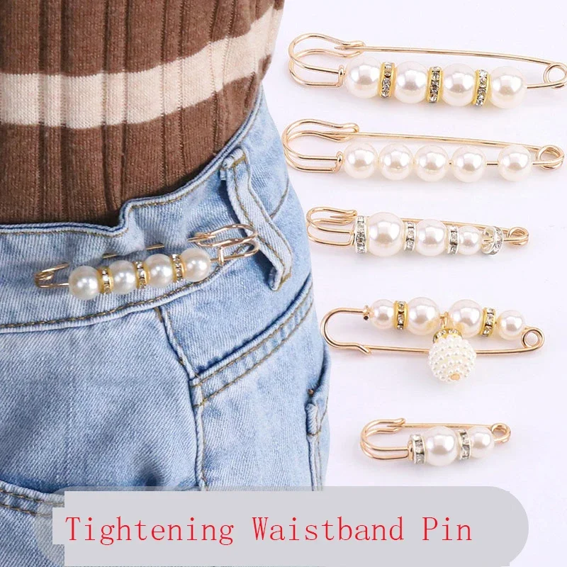 Anti Light Brooch Pearl Brooch Pins Tightening Waistband Pin  Shawl Clips Vintage Shirts Dresses Cardigan Collar Safety Pins