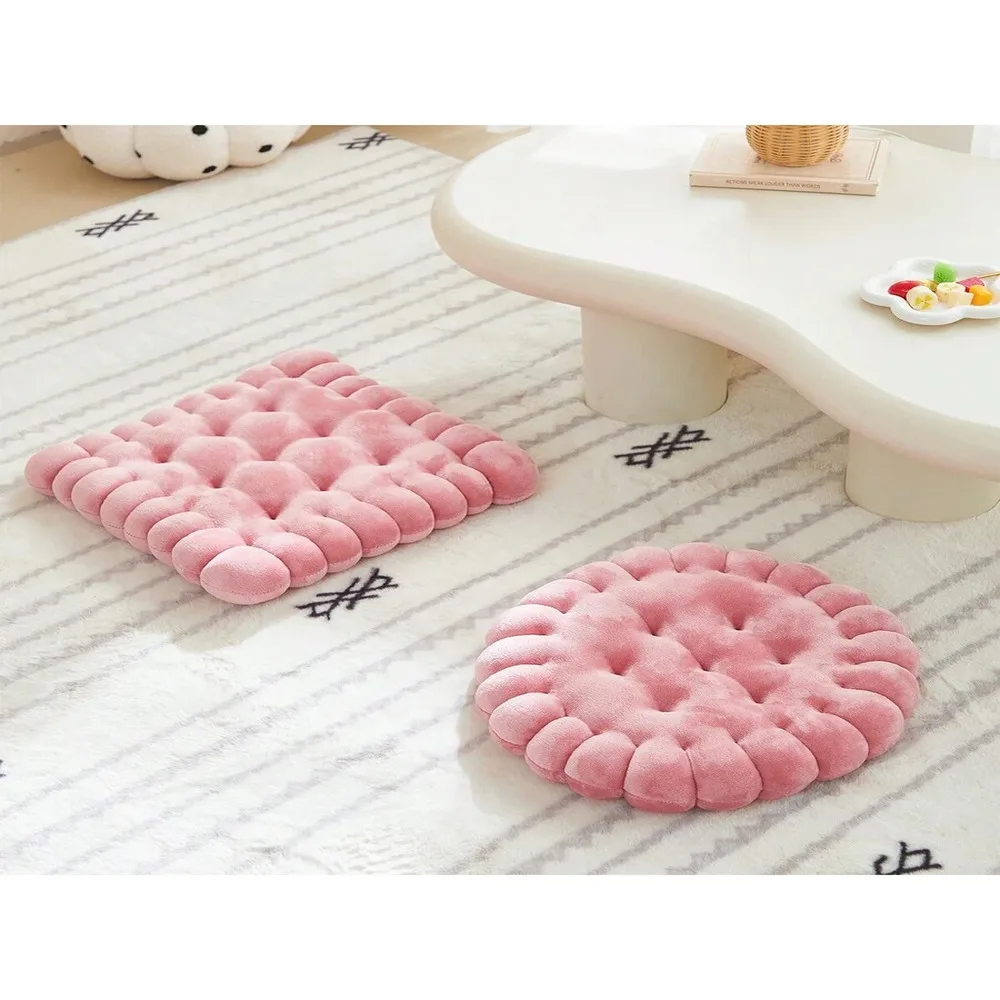 

Set Of 2(1pc Round+1pc Square)-Biscuit Shaped Meditation Cushion Seat Cushion Round Cookie Chair Pad Square Floor Pillow Cushion