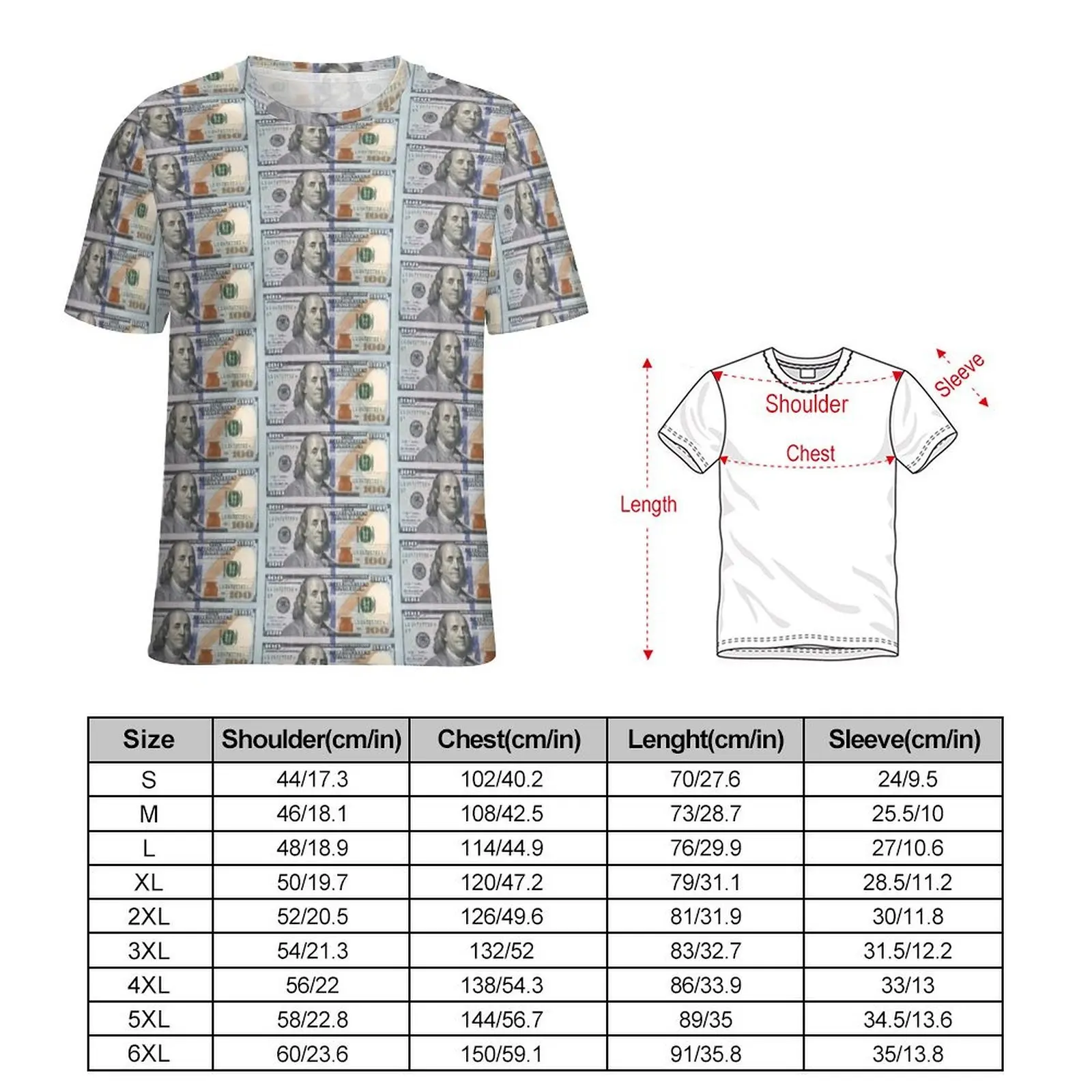Summer T Shirt Current New US 100 Dollar Fiat T-Shirts  Funny Fashion Tee Shirt For Couple Short Sleeve Custom Oversized Clothes