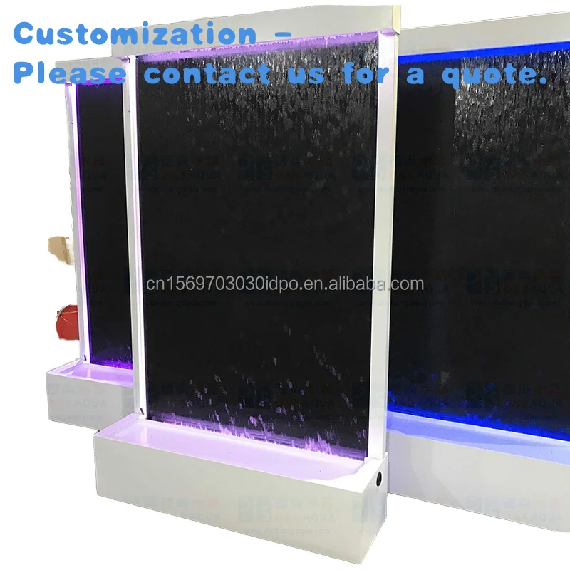 custom.1.22 Meters Wide 2 Meters High Contemporary Indoor Outdoor Waterfall Garden Fountains White Powder Coated Frame Black Gla