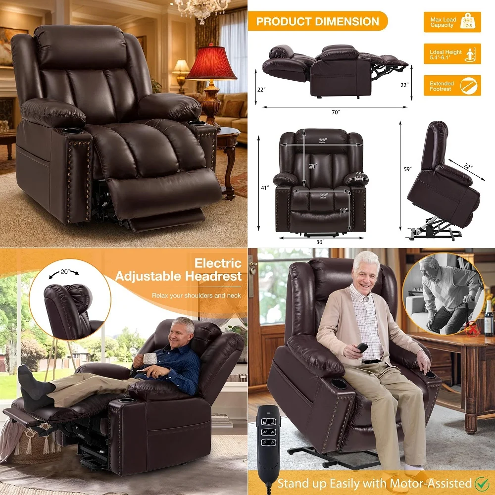 

Motor Large Power Lift Recliner Chair for Elderly with Heat and Massage, Lay Flat Lift Chairs for Seniors Infinite Position, Ex