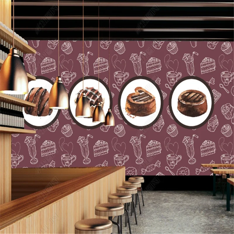 

Custom Fashion Mural Cafe Dessert Chocolate Wallpapers Industrial Decor Cake Shop Background Wall Paper Papel De Parede 3d