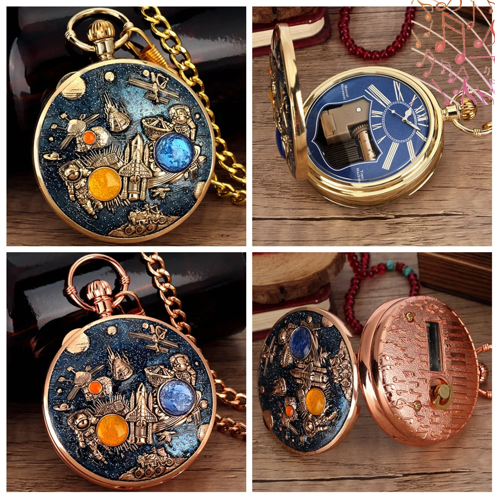 Reloj de bolsillo musical Original para hombre, pulsera con colgante de cuarzo, con temática espacial, con música única, para parejas