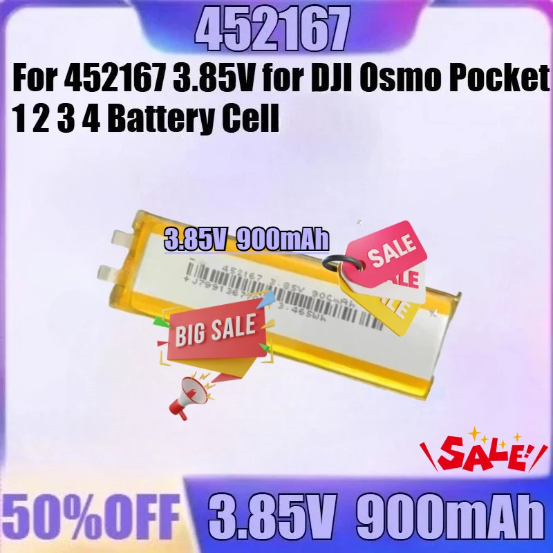 

3.85V900mAh New for 452167 3.85V for DJI Osmo Pocket 1 2 3 4 Battery Cell New 2PCS 452167 3.85V 900mAh High Quality Battery Cell