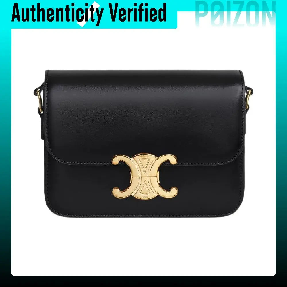 CELINE Triomphe Shiny Cow Leather Handbag, Shoulder Bag, Crossbody Bag Women's Black 188423BF4-38NO