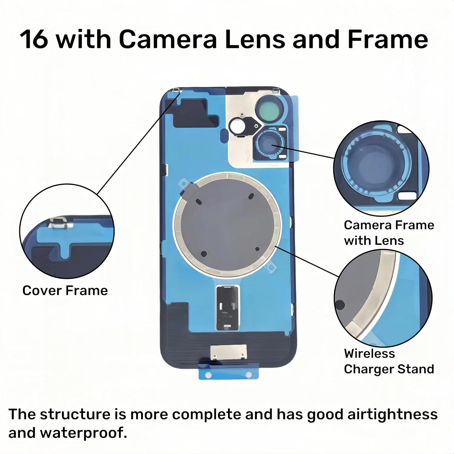 16 Back Glass Replacement for IPhone 16 Rear Back Cover Glass with Frame and Camera Lens