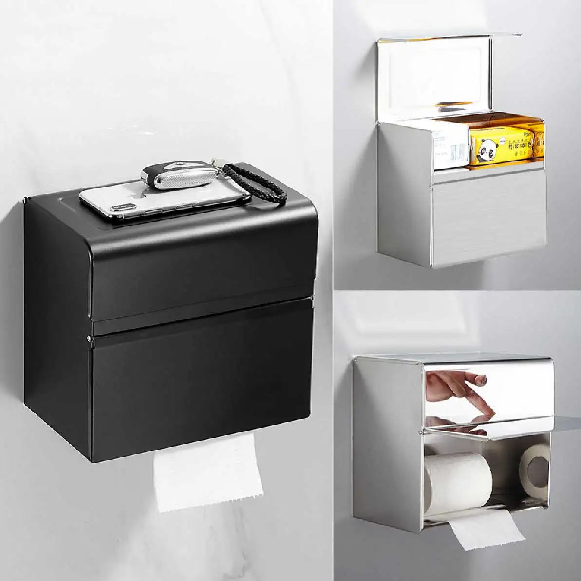 CANBOUN Bathroom Toilet Paper Box Stainless Steel Toilet Storage Toilet Wall Hanging Waterproof Tissue Holder Free Punch