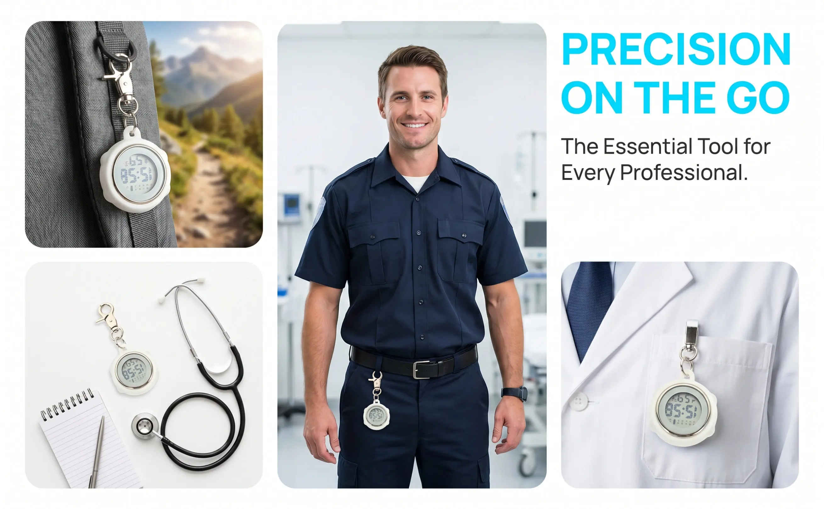 Key Buckle Nurse Pocket Watch Clip on Lightweight Digital Stopwatch Precise Timing for Professionals Pocket Watch