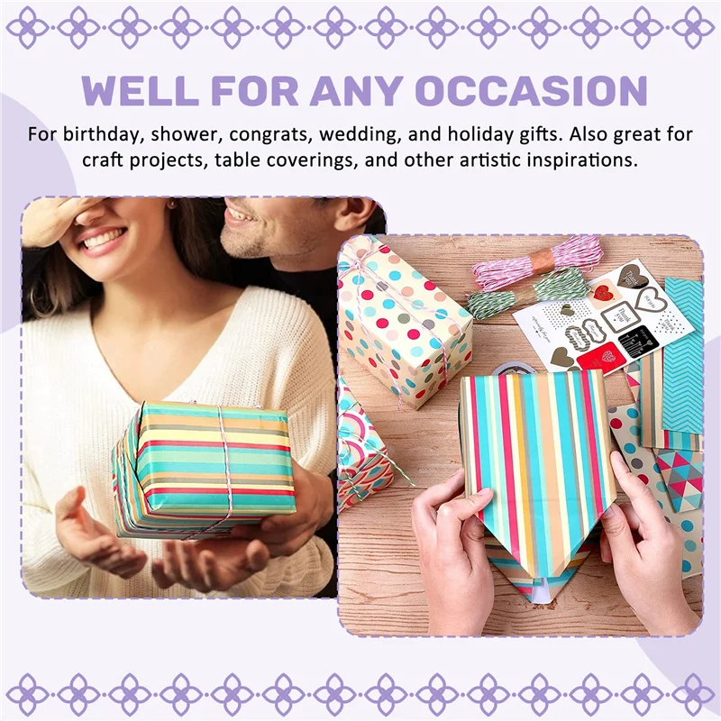 Compact Wrapping Paper Sheets,For Christmas Birthday Party Wrapping Paper Set 6 Pcs Gift Wrap Papers,Present Gift Wrapping Paper