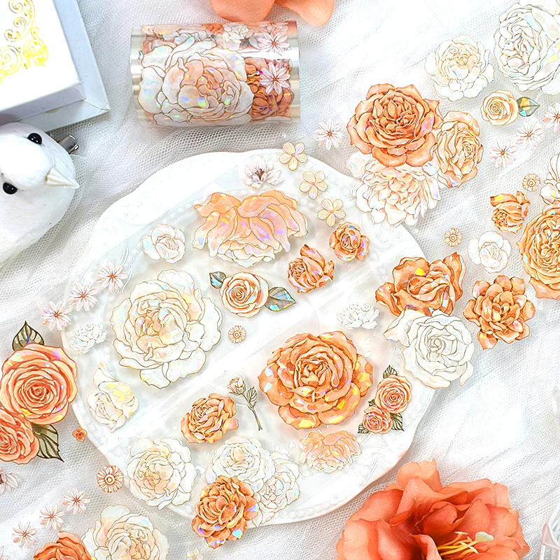 Floral Tape Journal Laser Gold Special Oil Sticker Background Decorative Journal Material