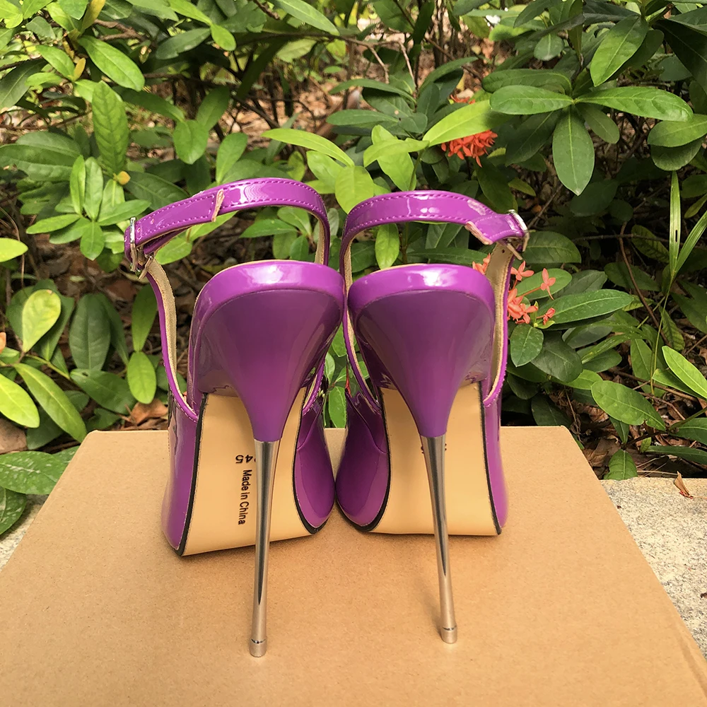 2024 Newly 16cm High Heel Sandals Women Purple Open Toe Sexy Slingbacks Stilettos Pumps Fetish Drag Queen Cross Dresser Shoes