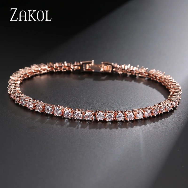 ZAKOL Trendy 3mm Round Cut Cubic Zirconia Tennis Bracelet & Bangles Fashion Crystal Jewelry For Women/Girl Accessories FSBP032