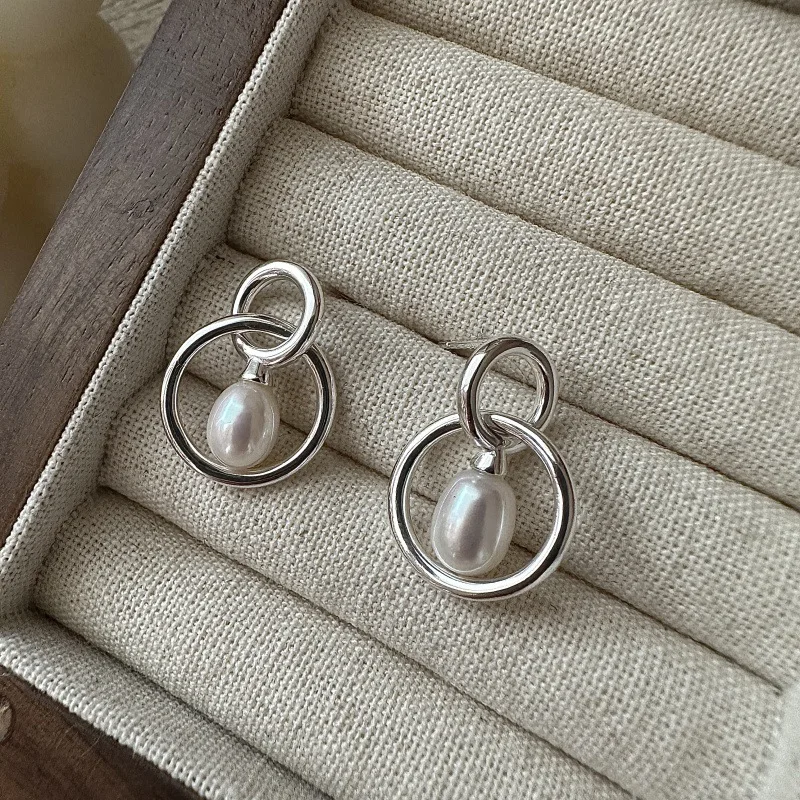 

S925 Sterling Silver Korean Niche Design Sense Retro Water Drop Pearl Earrings Spanish Personalized Ear Jewelry Wholesale