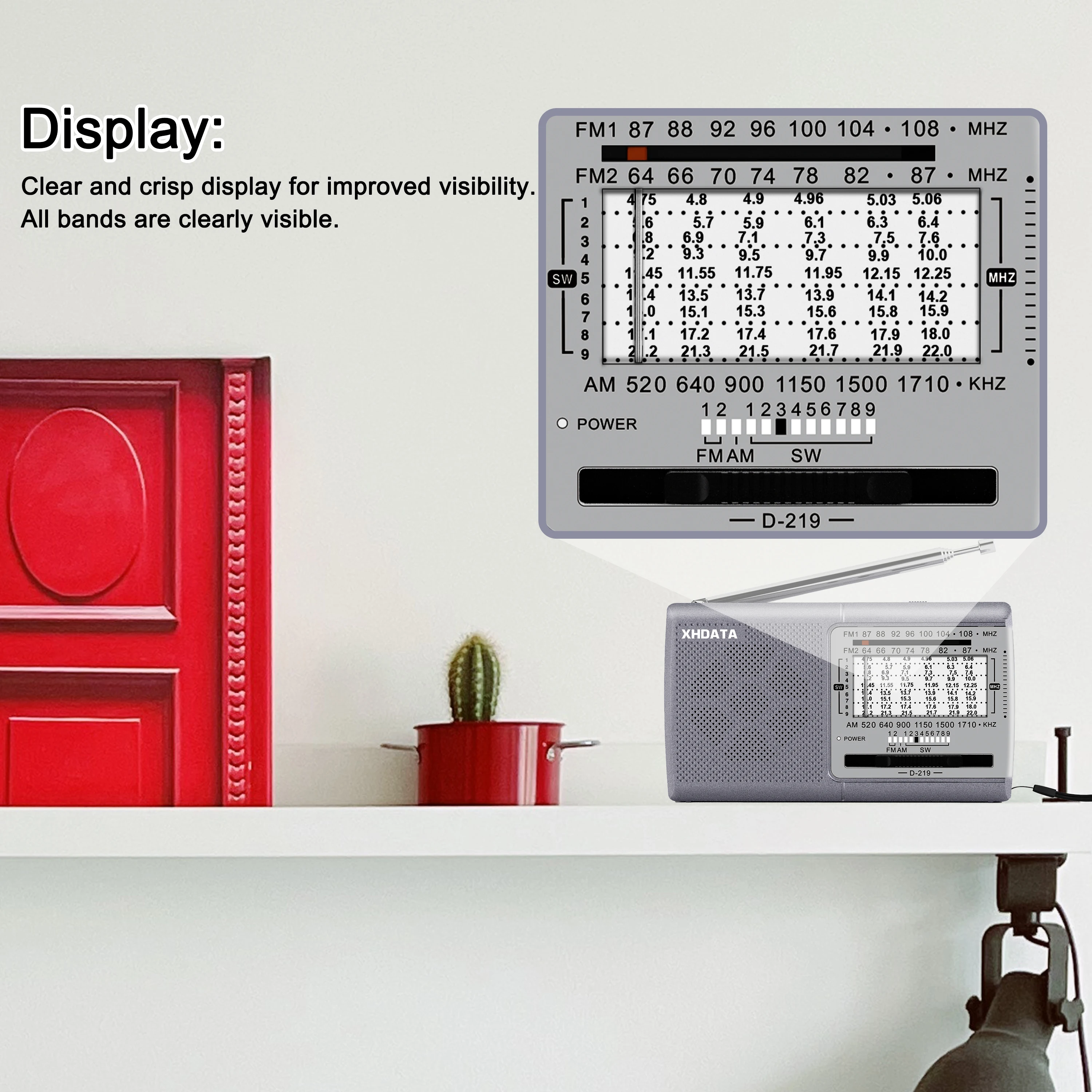 XHDATA D-219 Di Động Đài Phát Thanh FM AM SW1-9 11 Ban Nhạc Máy Thu Vô Tuyến Cao Độ Nhạy Sóng Ngắn Túi Đài Phát Thanh + Tai Nghe Chụp Tai