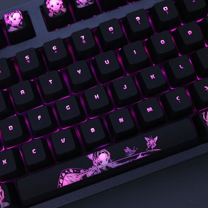 Imagem -03 - Custom Keycap Revestimento para Teclado Mecânico Kochou Shinobu Jogo de Anime Demônio Slayer Faça Você Mesmo Corsair Razer Cereja K70 Conjunto