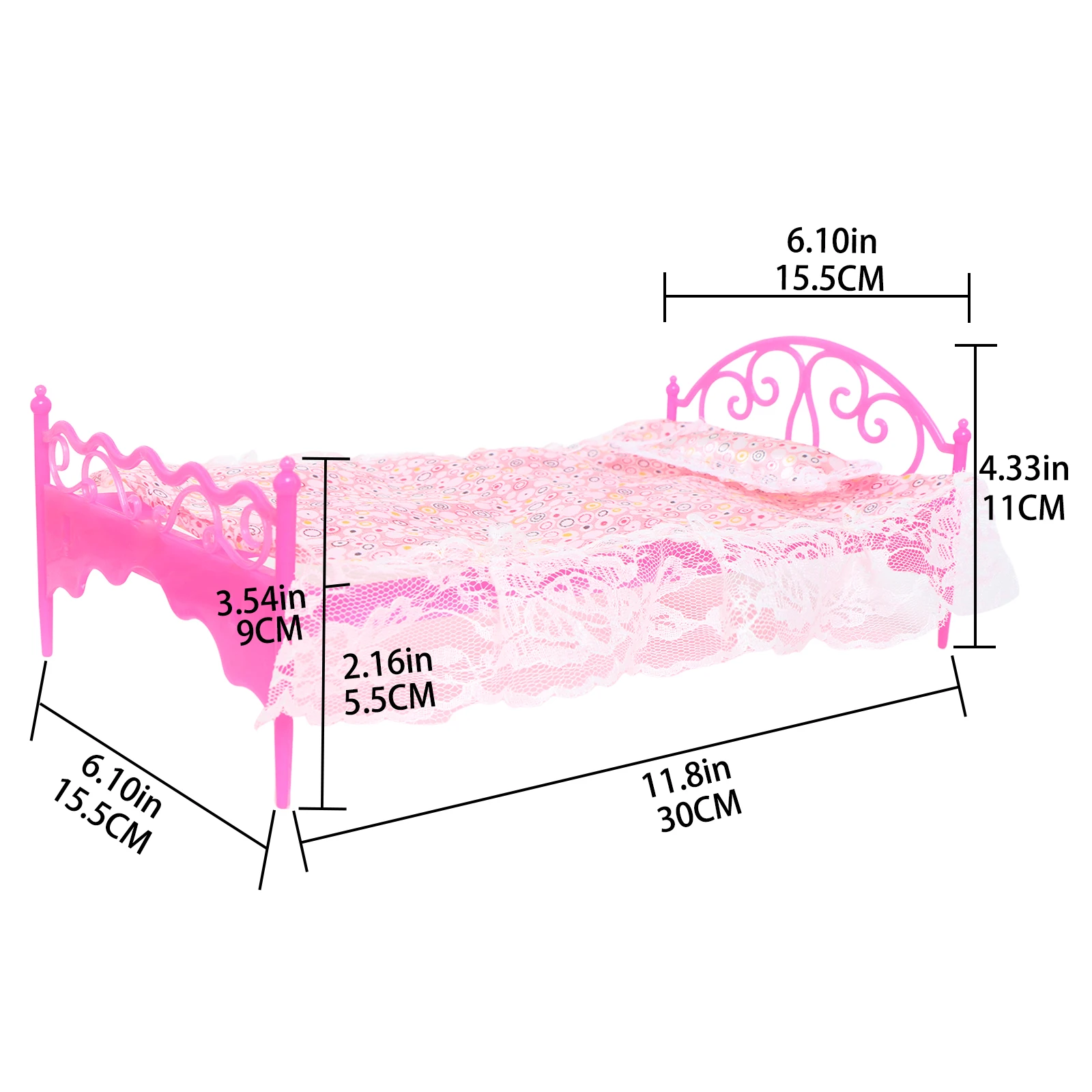 2 Set/ Pack Fashion Pink 1:6 Doll Furniture Lace Bed Sheet Make up Table Chair Bedroom Accessories for 11.5\'\' Doll Kids Toy Gift