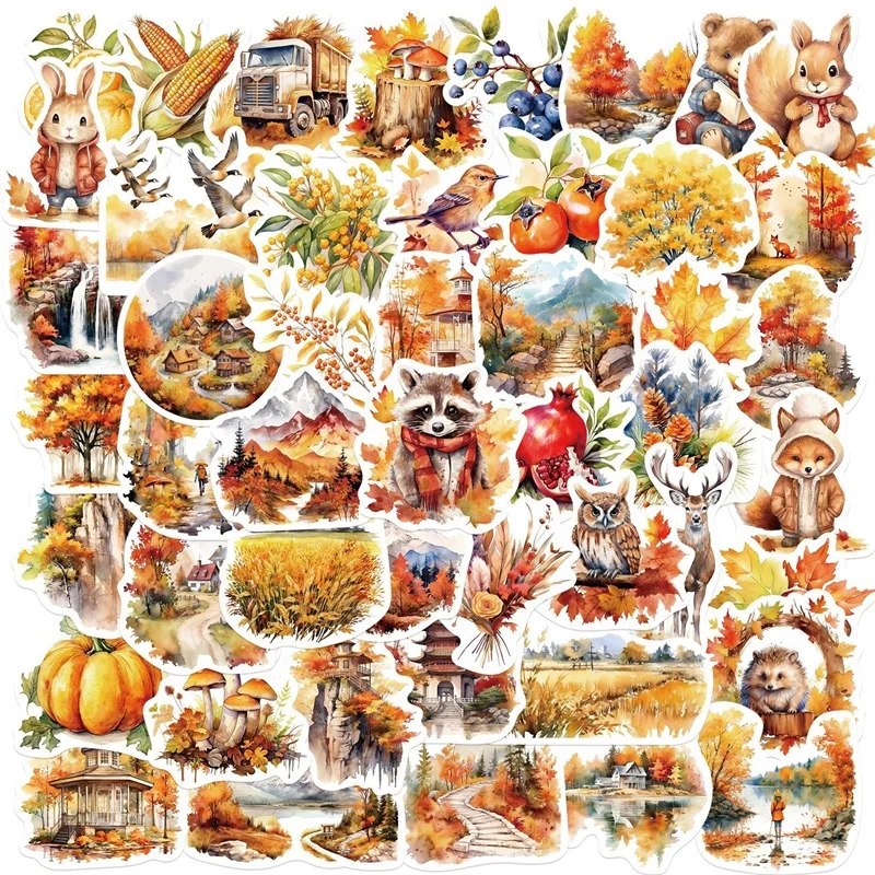 10/30/50PCS Cute Autumn Animal PVC Sticker Aesthetic Hand Accounting DIY Decoration Scrapbooking Stationery Supplies for Kids