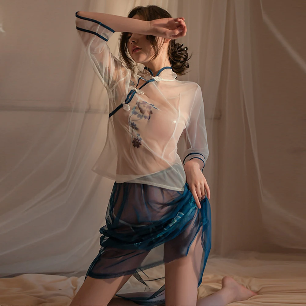 

Прозрачное Cheongsam, сексуальное женское белье, боди, порно сплит Qipao, платье в китайском стиле, традиционное искушение Hanfu, эротическая ночная рубашка