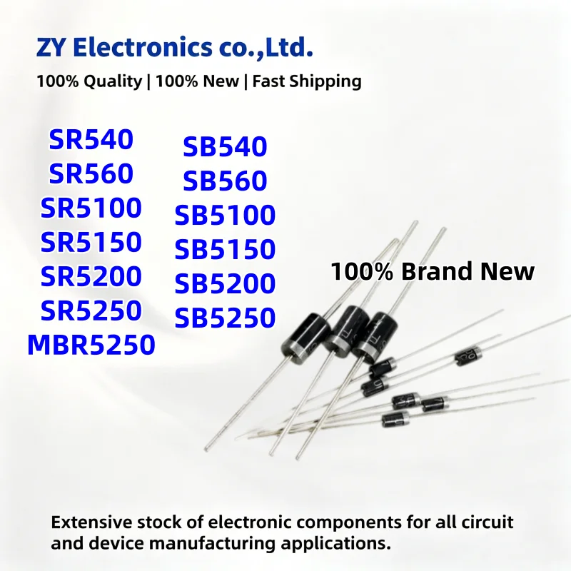 New 10PCS SB540 SB560 SB5100 SB5150 SB5200 SB5250 SR540 SR560 SR5100 SR5150 SR5200 SR5250 MBR5250 Schottky Diode DO-201AD