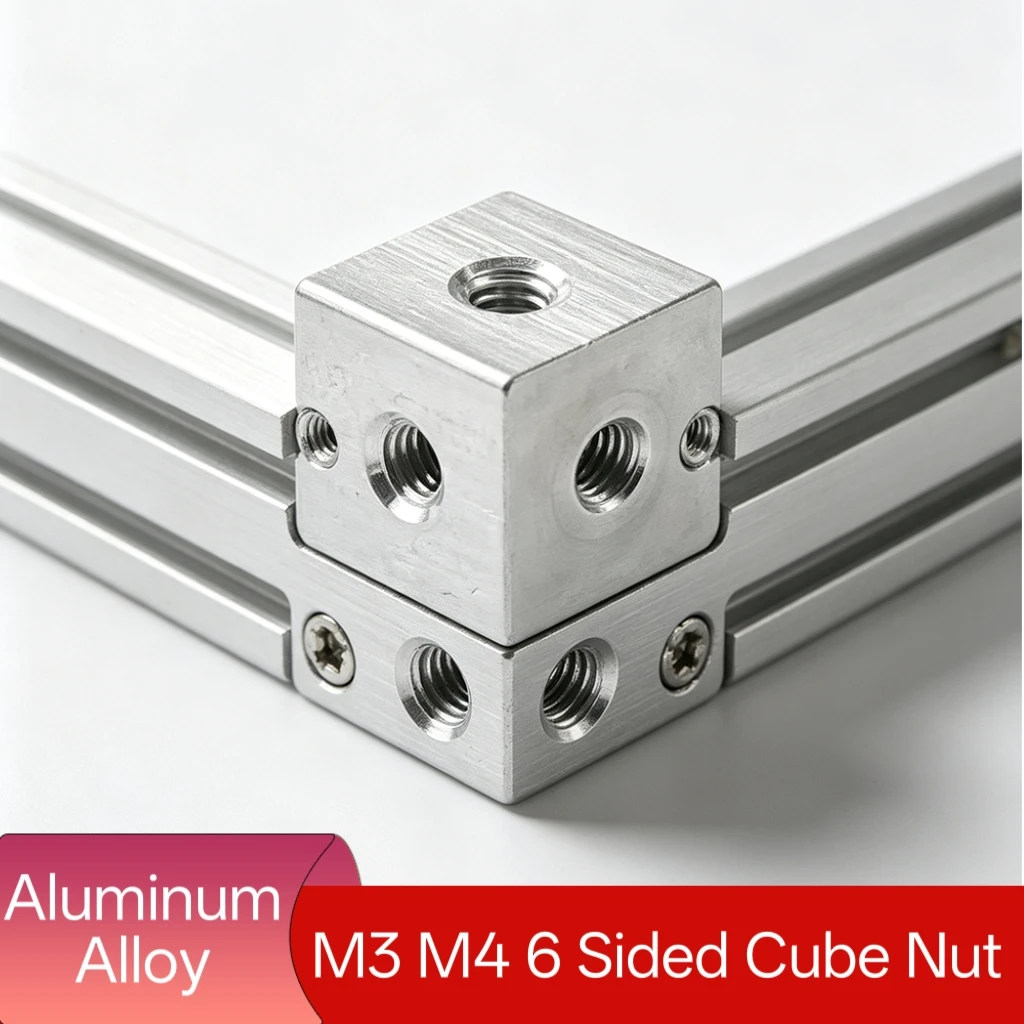 1pcs Aluminum Alloy 6 Sided Cube Nut M3 - M6 Square Fixing Block Threaded Connector Block Multi-Directional Mounting Fastener