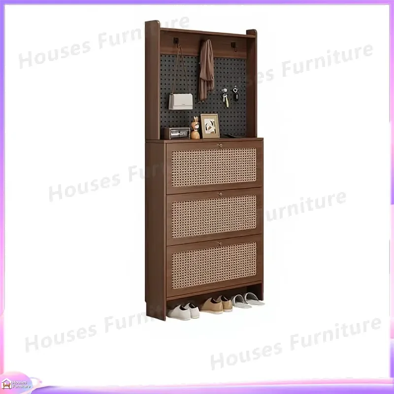 Ultra-Thin Steel Flip Shoe Cabinet 4-Tier Narrow Entryway Wall Mounted Shoe Rack for Home Door Storage Space Saving Shoe