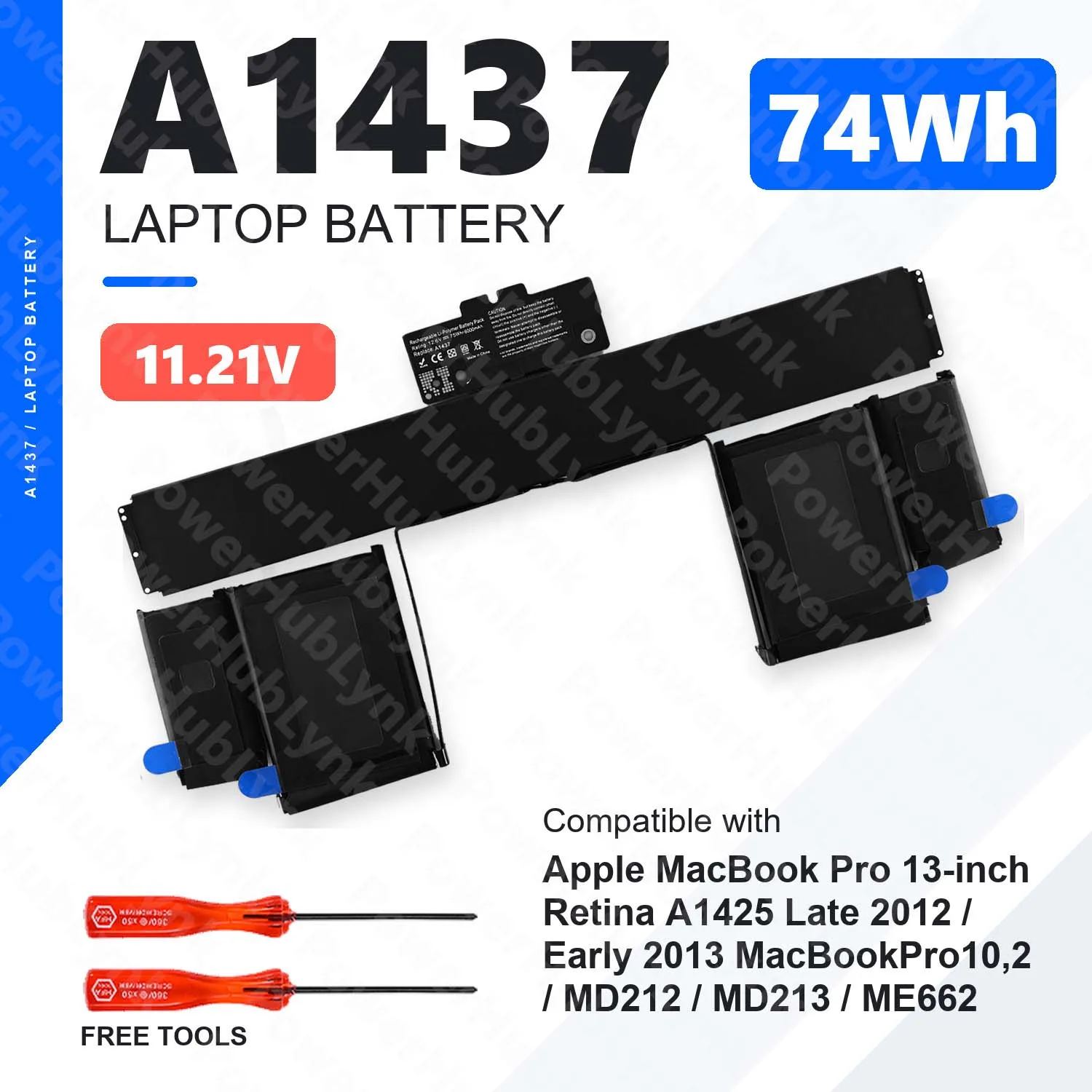 A1437 11.21V 74Wh Laptop Battery For Apple MacBook Pro 13 A1425 MD212 MD213 ME662 020-7851-A