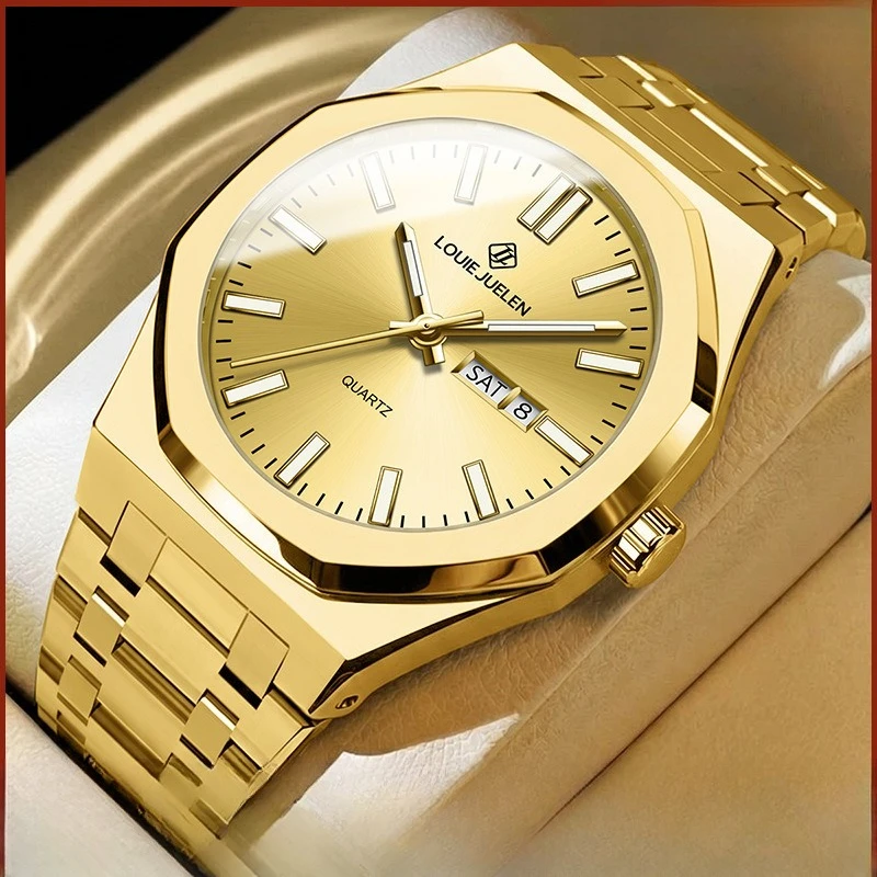 Men's Business Stainless Steel Quartz Watch Double Calendar Luminous Water Resistant 30M