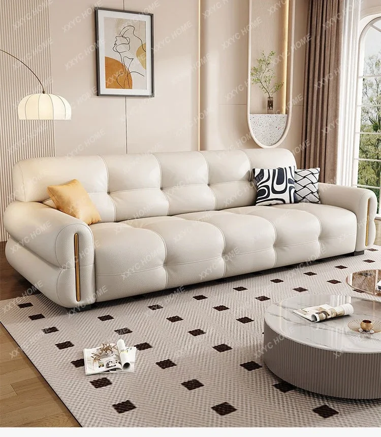HH  minimalist light luxury leather sofa living room size apartment high-end atmosphere straight row cloud sofa