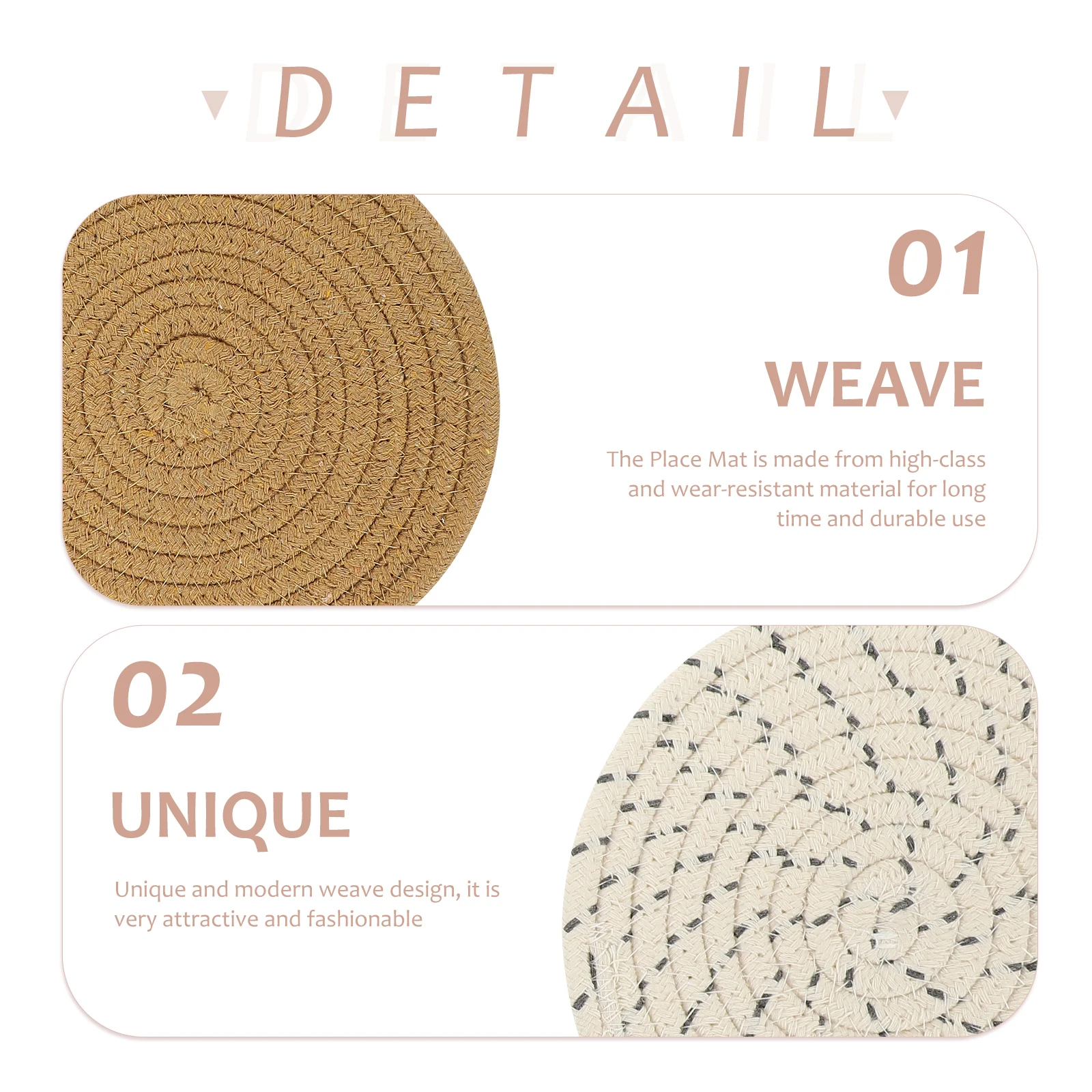 

3 Pcs Woven Cotton Placemats Heat Resistant Dining Accessories Decorative Absorbent Water Round Braided Table Mats