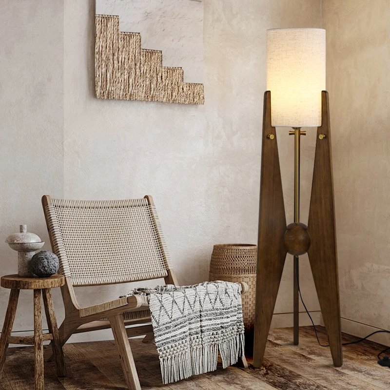 

Nordic art solid wood floor lamp simple modern lampshade Fabry bedroom living room decoration reading dining room column