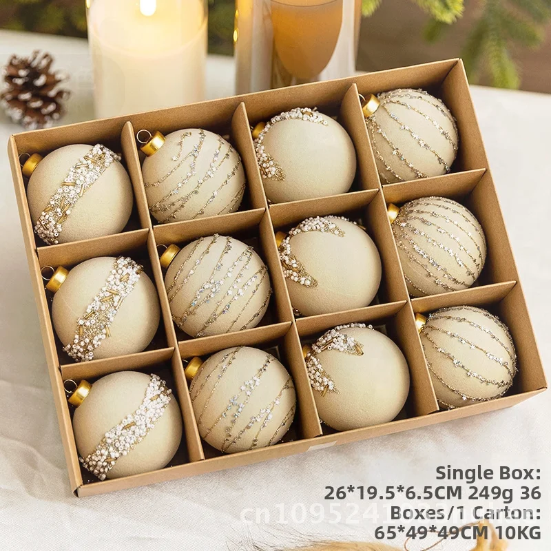 

Dark Red Flocked Christmas Balls DIY Decoration Pearls 6cm European Style for Tree Scene Layout Pack of 12