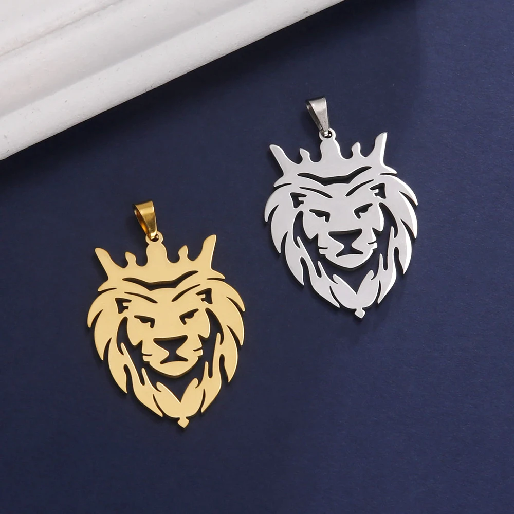 Dawapara Lion Head Totem Pendant for Necklace Earrings Stainless Steel Accessories DIY Charms for Jewelry Making