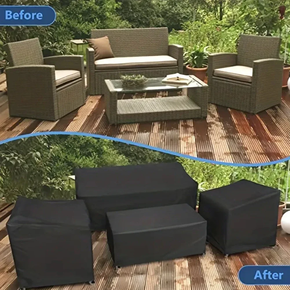 4PCS 200D/420D Garden Furniture Cover Waterproof And Windproof Black Outdoor Furniture Sofa Table Chair Dust Proof Cover