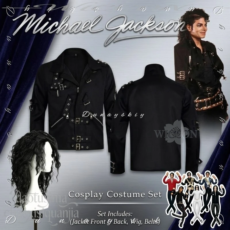 Michael Jackson Cosplay Music Bad Costume Stage Punk Jacket Heavy Metal Performance Outfit MJ Abstract Joint Moving Prop Gifts