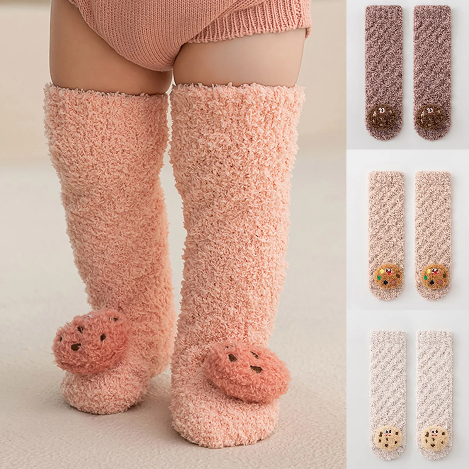 

Coral Fleece Over the Knee High Socks Baby Girls Boys Toddler Unisex Winter Socks Cartoon Bear Print Thicken Socks Warm Leggings