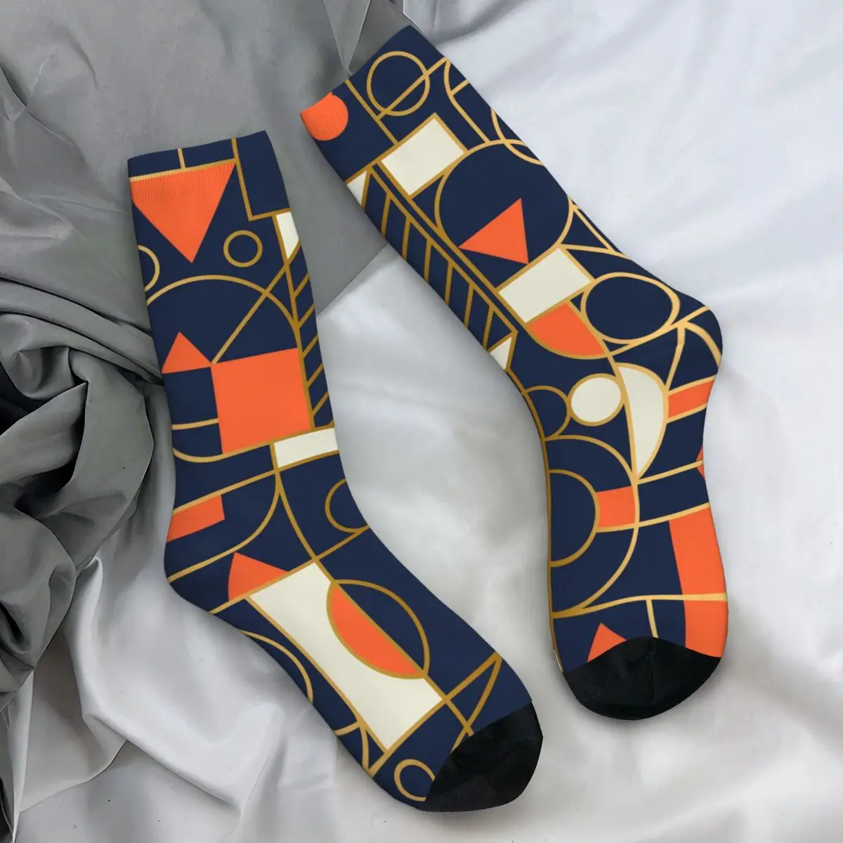 

Vintage Geometric Stockings Colorful Print Design Fashion Socks Autumn Anti Skid Socks Women Men Cycling Soft Breathable Socks