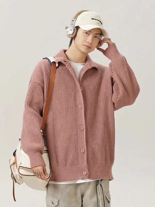 

Laid-ba Sle Japanese High Collar Open Cardigan Sweater Men's Autumn Winter New Loose Pure Color Knitted Loose Stand Colla...