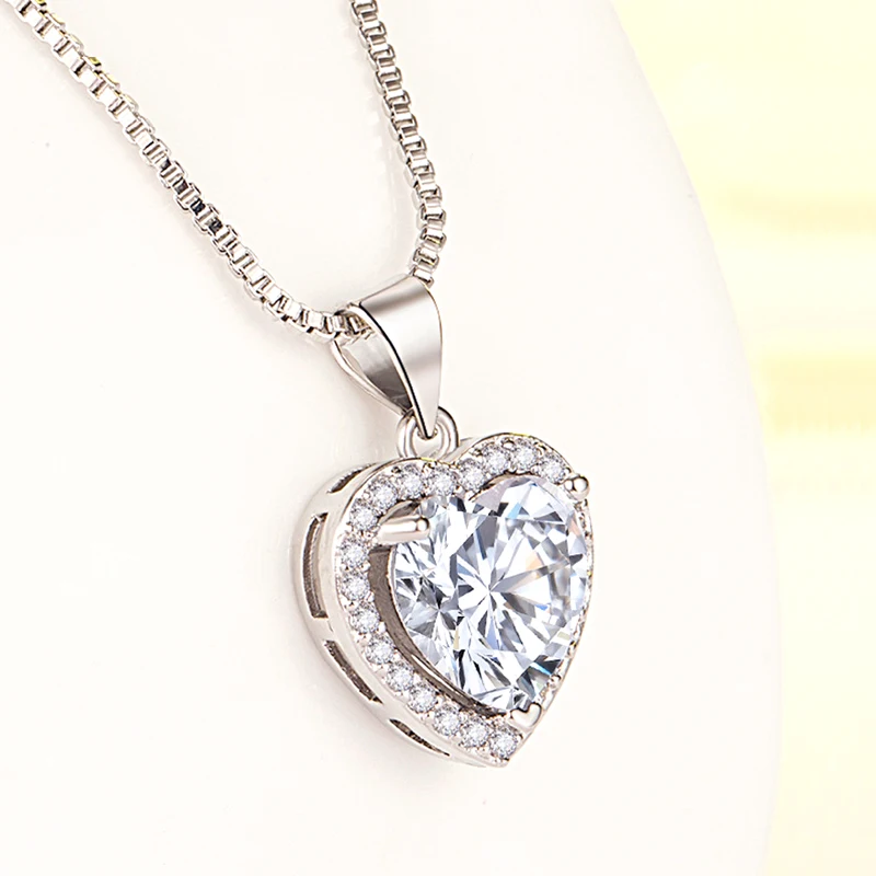 Neue Mode 925 Sterling Silber Herz CZ Anhänger Halsketten Frauen Schmuck Jahrestag Geschenk Lila & Rot & Rosa Zirkon Schlüsselbein kette – Detail 9