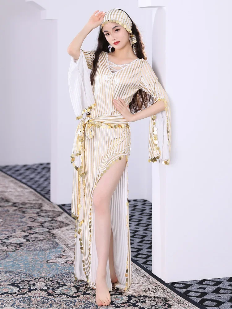 Loose Belly Dance Costume Bellydance Professional Adult Jazz Split Dress Woman Oriental Latin Stripe Suit 2024 Classical Urban