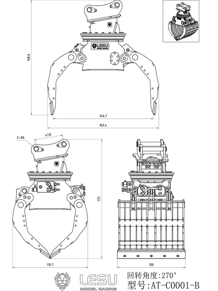 LESU Ersatzteile Metallklauen-Greiferzubehör für Spielzeug RC PC 360 Baggermodell TH16860-SMT2 – Detail 1