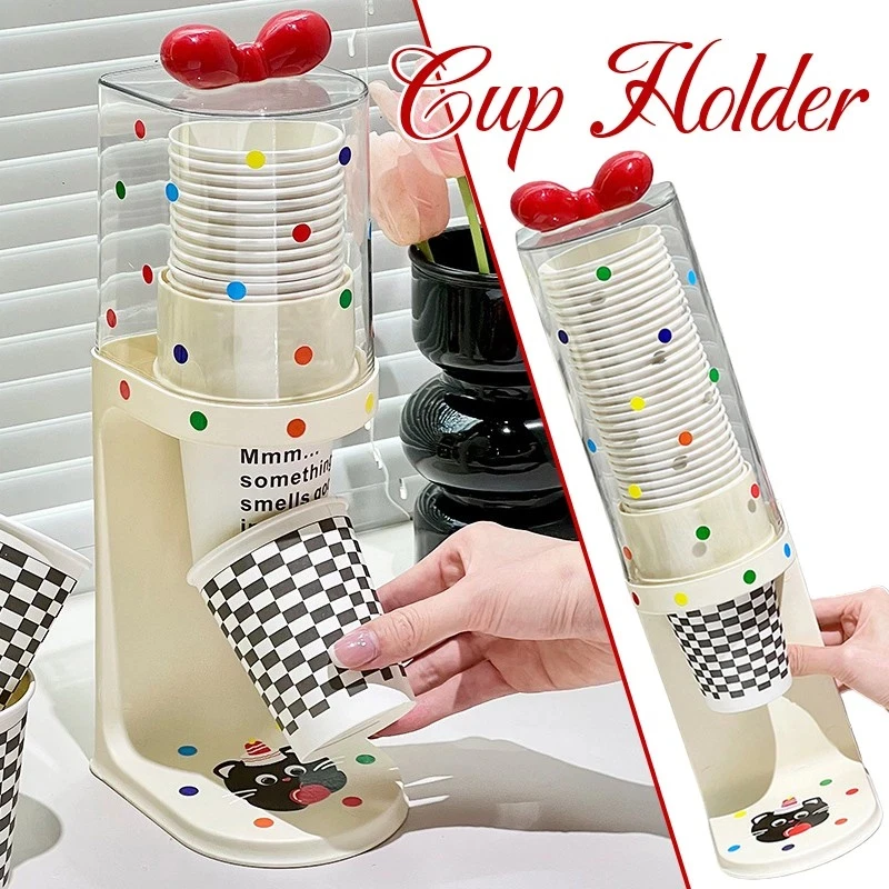 

Красочный диспенсер для чашек, пластиковый держатель для чашек с красным бантом, стильный органайзер для чашек, красочный для магазинов чая с молоком, кофейни для гостиной