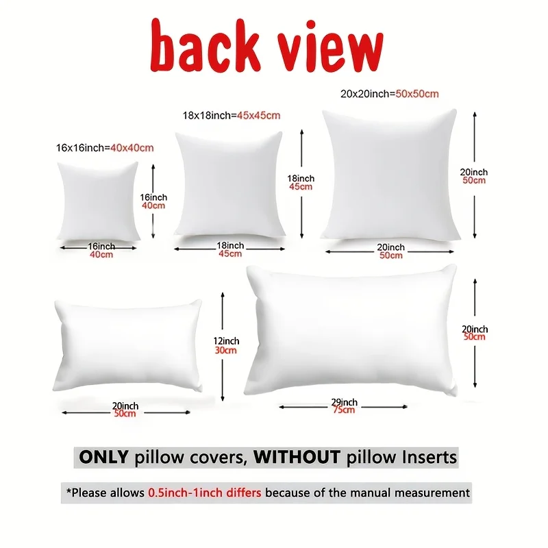 4pc Mixed Size Plain 2D Print Pillow Covers No Inserts