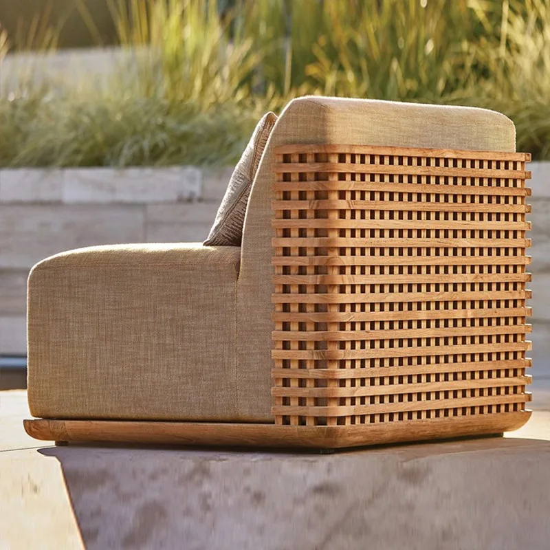 

Customizable Nordic Hotel Villa Rainproof Courtyard Rattan Antiseptic Wood Sofa
