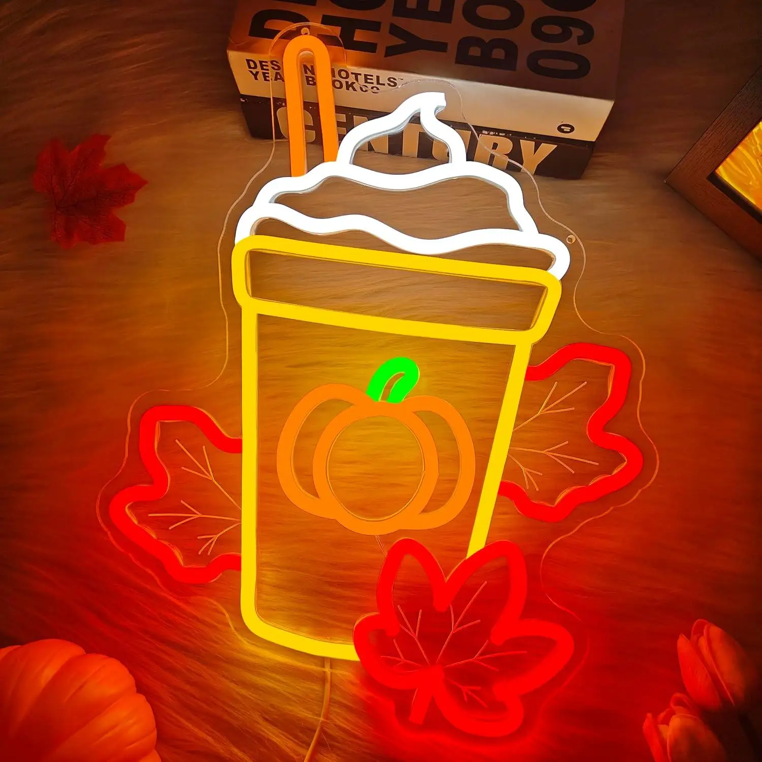 Pumpkin Spice Latte Neon Sign USB Dimmable LED Neon Lights For Coffee Bar Cafe Fall Harvest Party Wall Backdrop Decoration Gifts