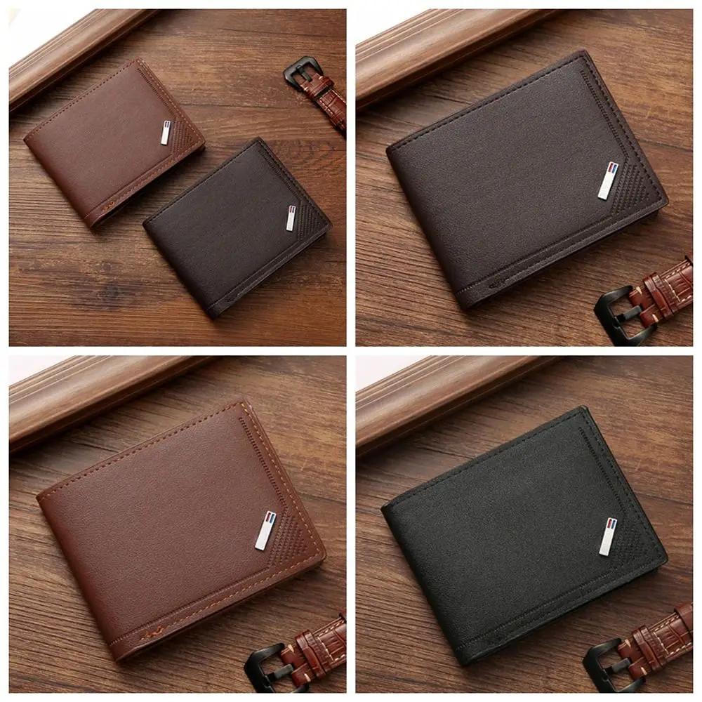 PU Leather Men's Short Wallet Portable Multi-position Large Capacity Male Leather Purse Thin Korean Style Men Coin Pocket Male