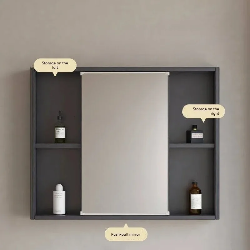 & Cream-style Bathroom Storage Cabinets Wall-mounted Space Aluminum Bathroom Cabinets Small Apartment Smart Sliding Mirror Cabin