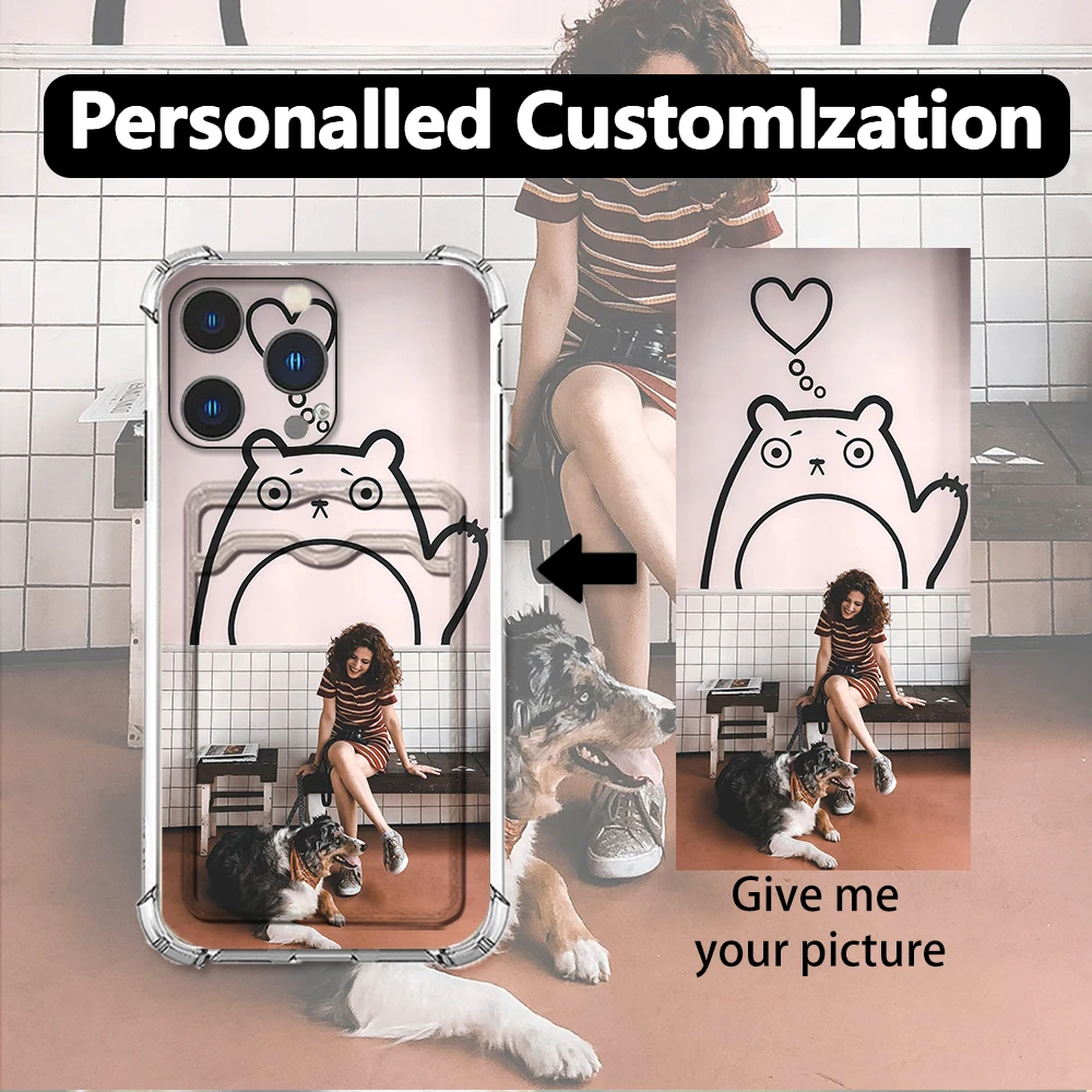 

DIY Pet Moment Photo Customized Slot Card Case For iPhone 16 15 14 13 12 11 Pro Xs Max Mini SE 2020 2022 16e X XR 6 6s 7 8 Plus