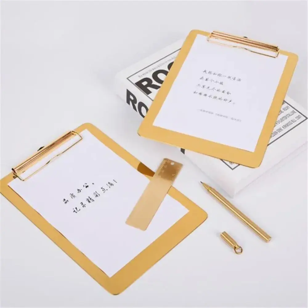 

Golden Writing Clipboard Durable Stationary Paper Organizer Drawing Signing Writing Stainless Steel File Folder School